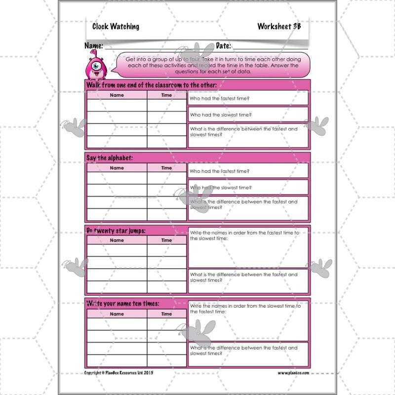 PlanBee Clock Watching | Time Year 3 Maths Lesson Activity Pack