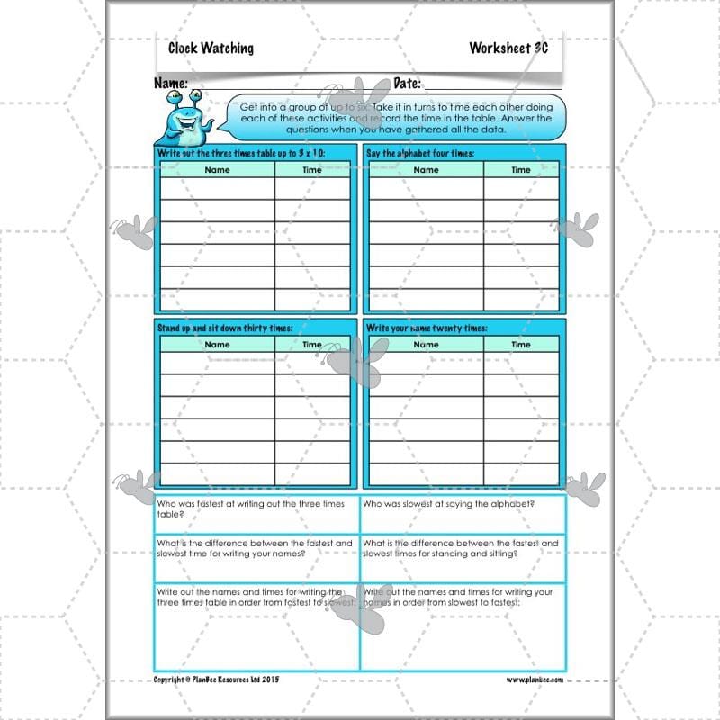 PlanBee Clock Watching | Time Year 3 Maths Lesson Activity Pack