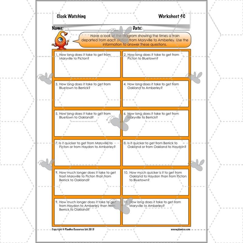 PlanBee Clock Watching | Time Year 3 Maths Lesson Activity Pack