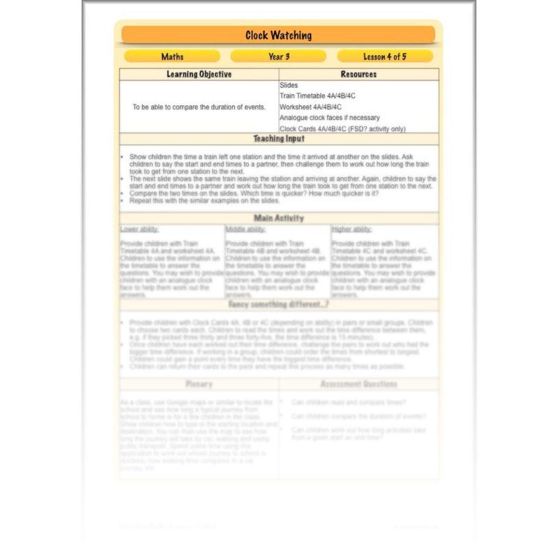 PlanBee Clock Watching | Time Year 3 Maths Lesson Activity Pack