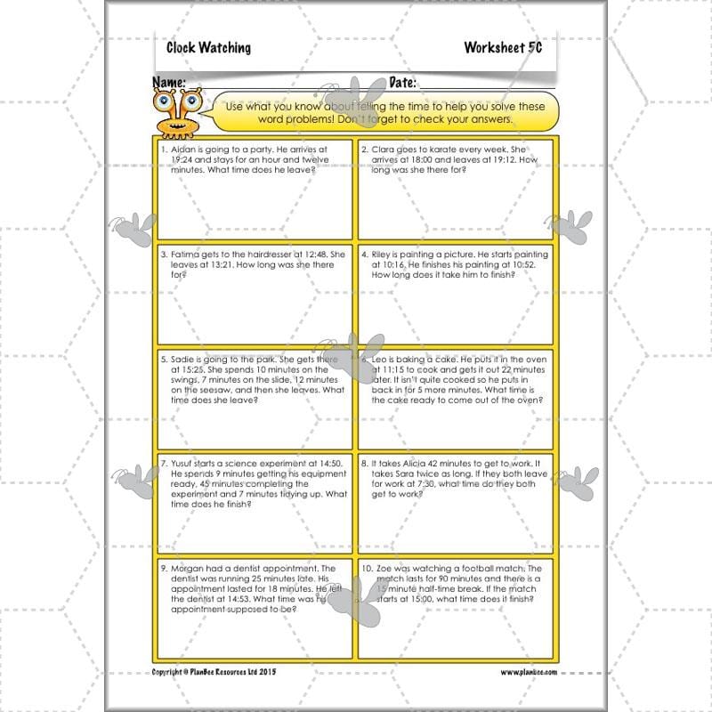 PlanBee Clock Watching | Time Year 3 Maths Lesson Activity Pack