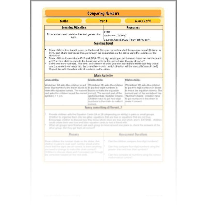 PlanBee Comparing Numbers - Place Value: Year 4 KS2 Maths