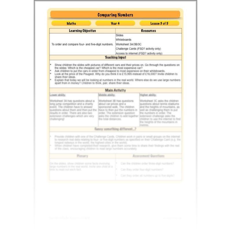 PlanBee Comparing Numbers - Place Value: Year 4 KS2 Maths
