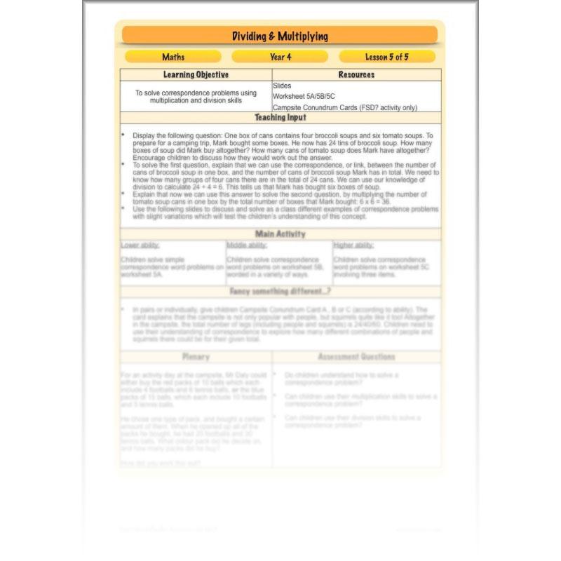 PlanBee Dividing & Multiplying - Lesson Plans and Resources for Year 4