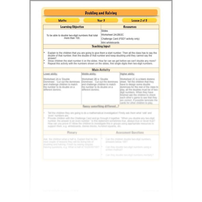 PlanBee Doubling and Halving Year 3 Maths Lesson Plan Packs | KS2