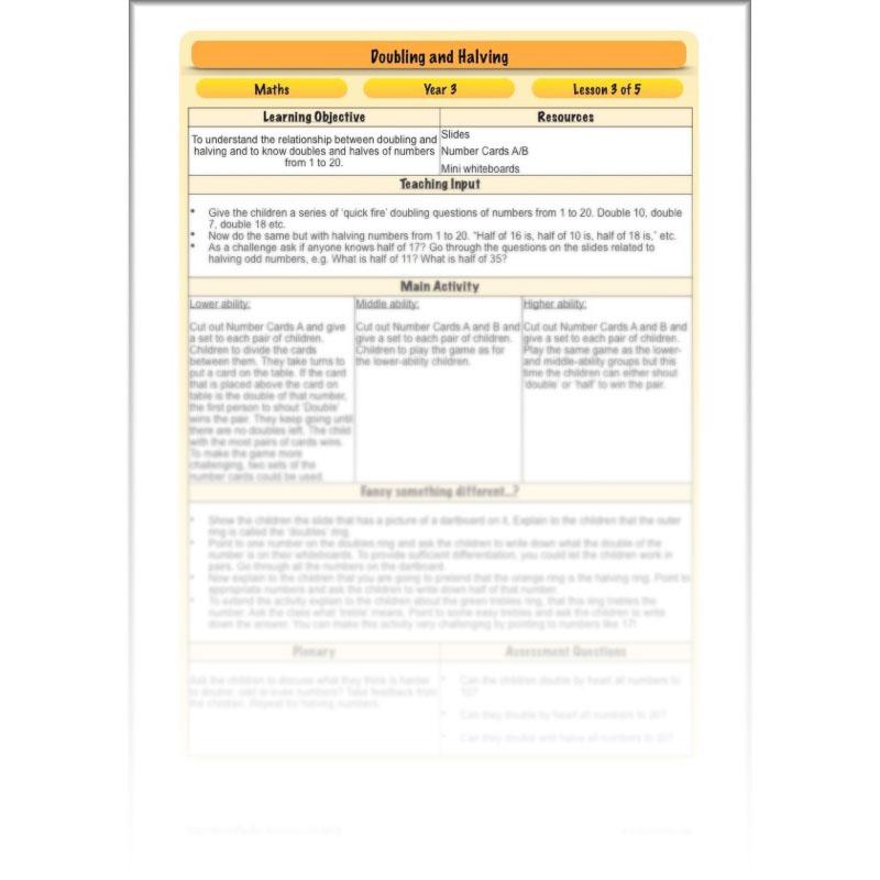 PlanBee Doubling and Halving Year 3 Maths Lesson Plan Packs | KS2