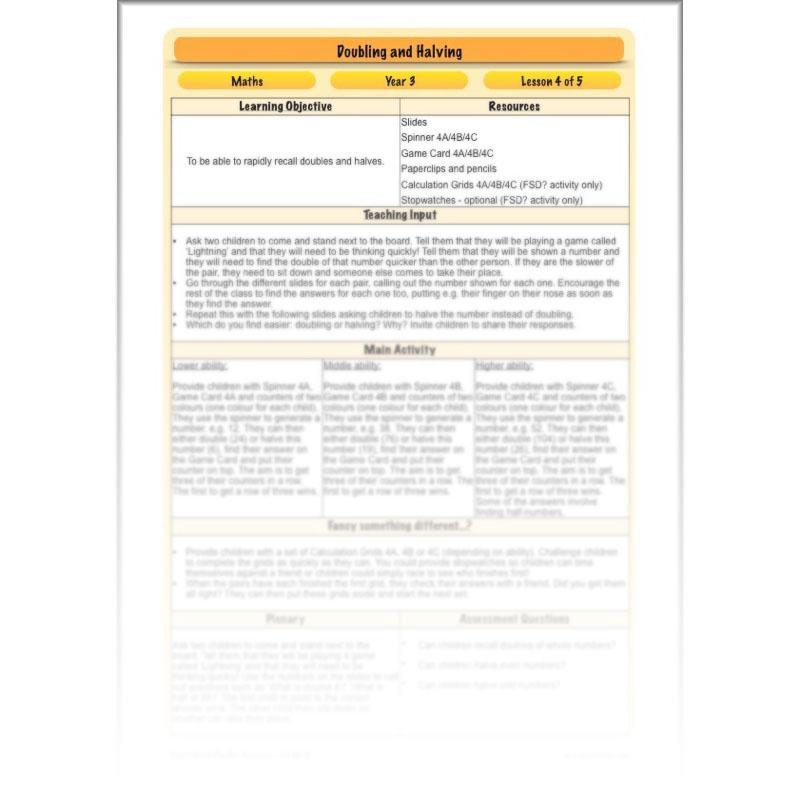 PlanBee Doubling and Halving Year 3 Maths Lesson Plan Packs | KS2