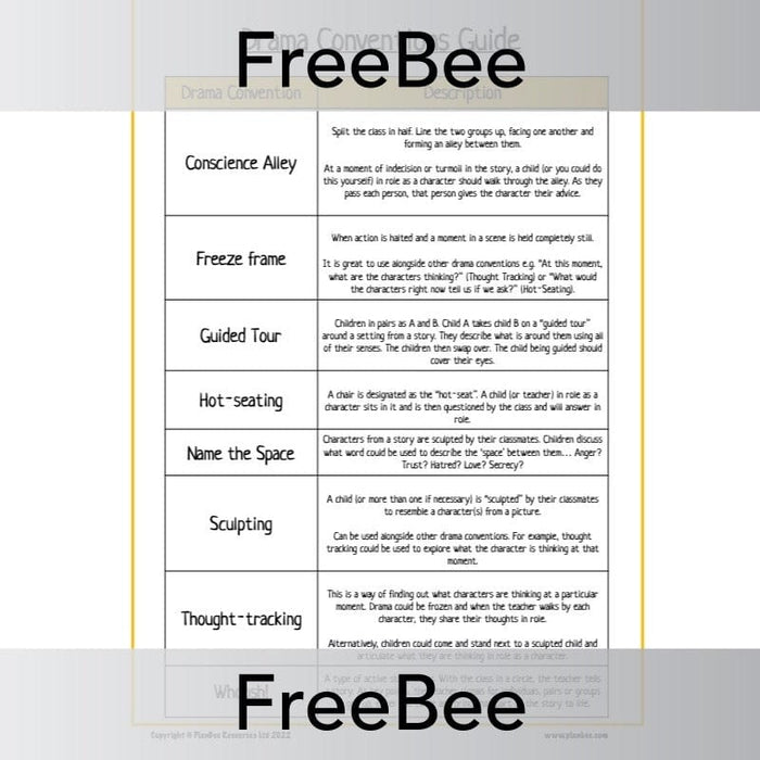PlanBee FREE Drama Conventions Guide by PlanBee