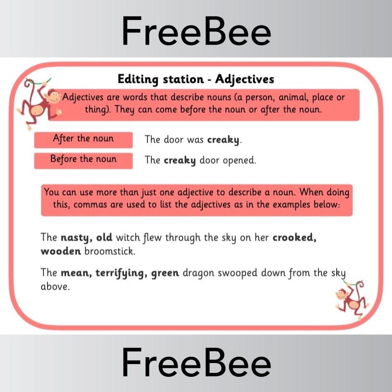 Editing Station Poster Adjectives