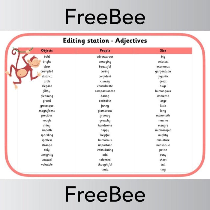 Editing Station Poster Adjectives