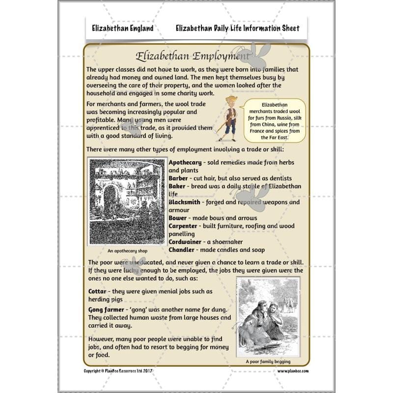 PlanBee What was life like in Elizabethan England? PlanBee KS2 History