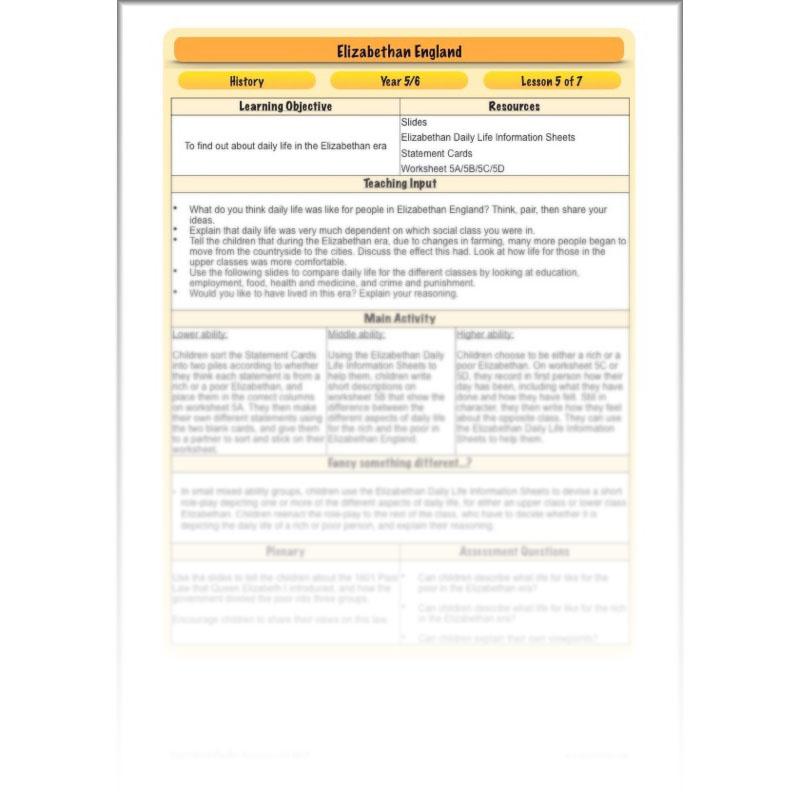 PlanBee What was life like in Elizabethan England? PlanBee KS2 History