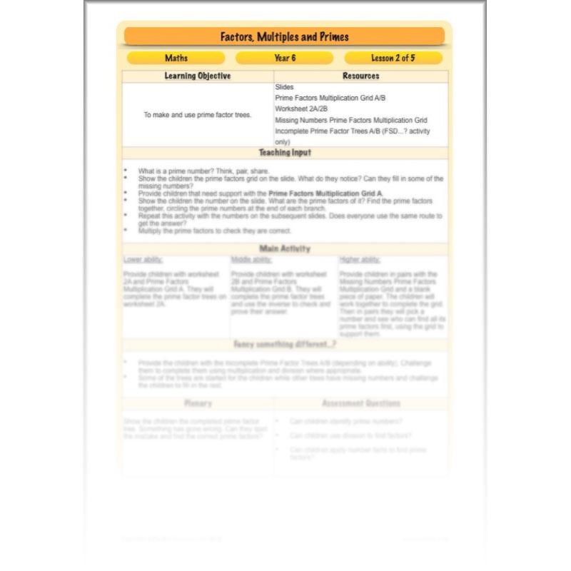 PlanBee Factors, Multiples & Primes - Year 6 Complete Maths Plans by PlanBee
