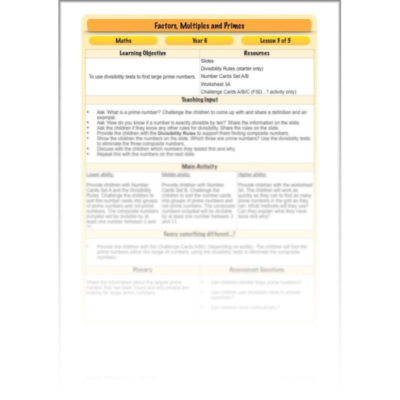 PlanBee Factors, Multiples & Primes - Year 6 Complete Maths Plans by PlanBee