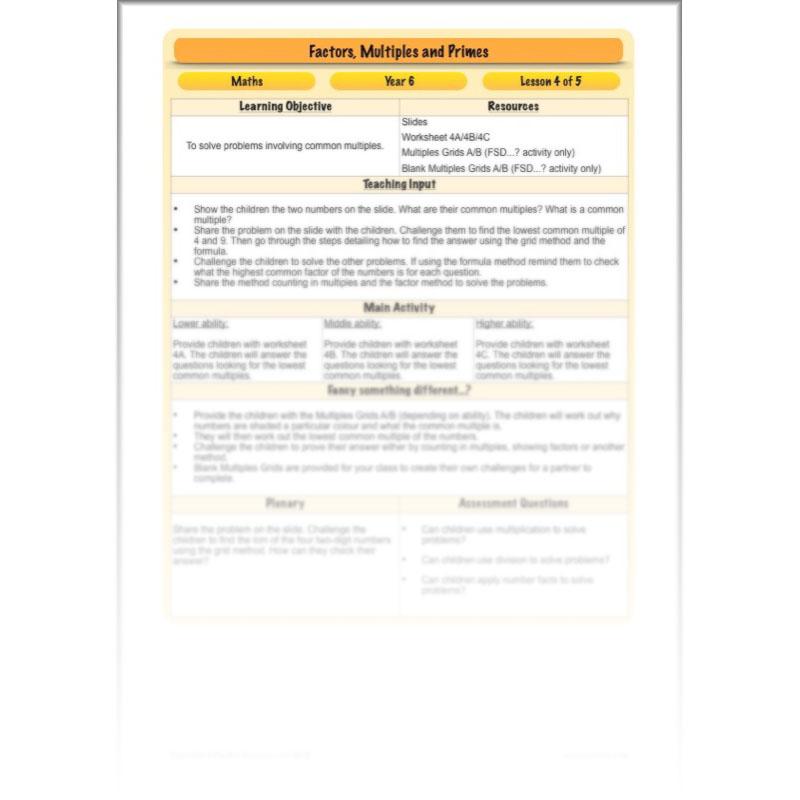 PlanBee Factors, Multiples & Primes - Year 6 Complete Maths Plans by PlanBee