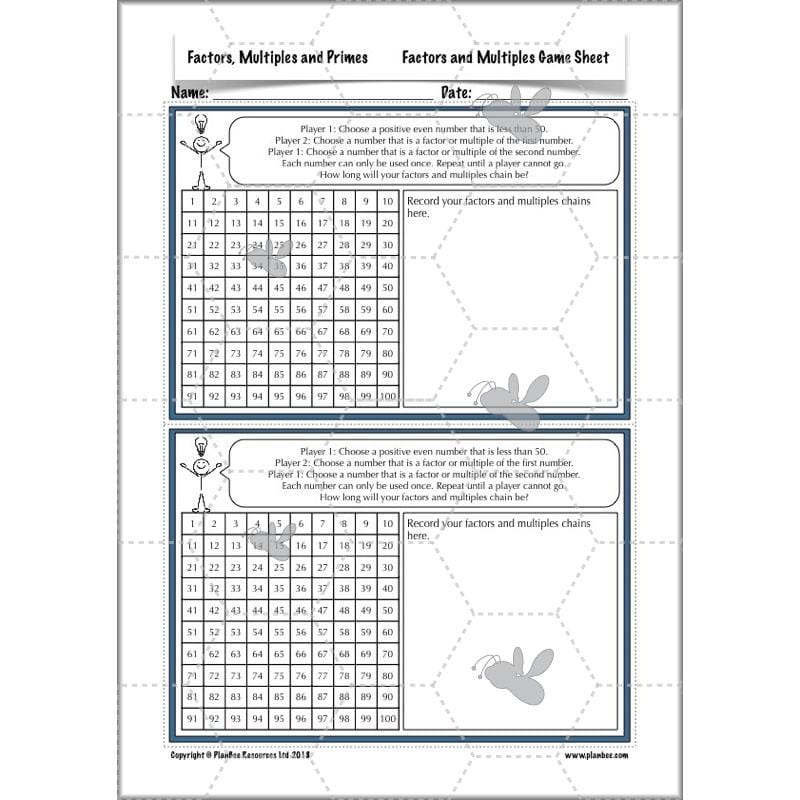 PlanBee Factors, Multiples & Primes - Year 6 Complete Maths Plans by PlanBee
