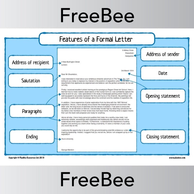 PlanBee FREE Features of a Formal Letter Poster by PlanBee