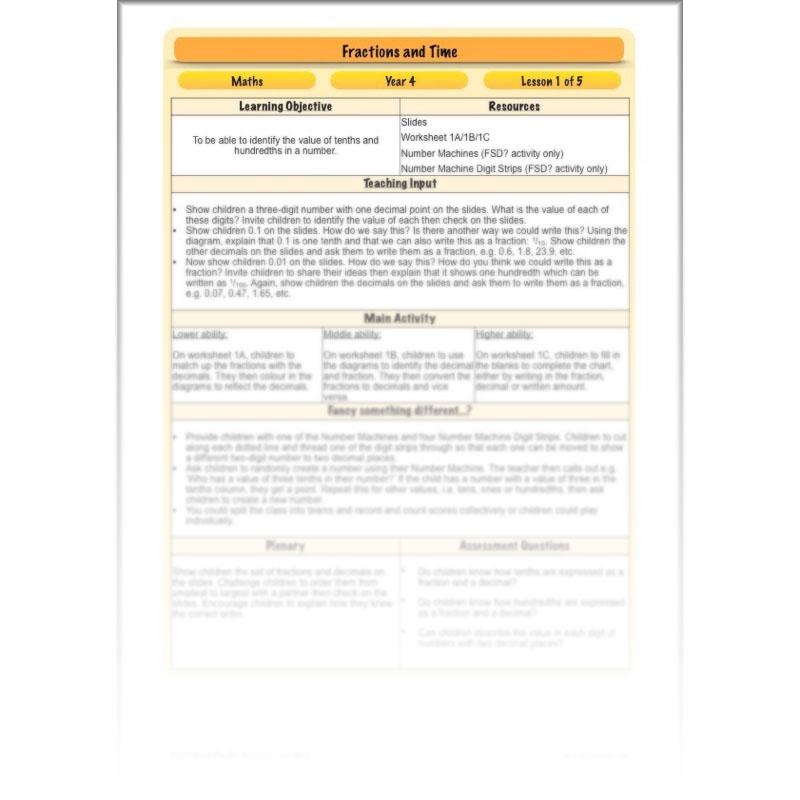 PlanBee Fractions and Time - Year 4 Primary Maths Resources