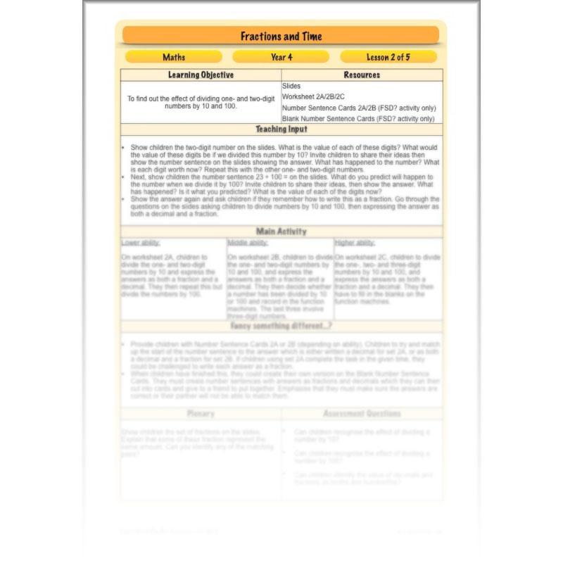 PlanBee Fractions and Time - Year 4 Primary Maths Resources