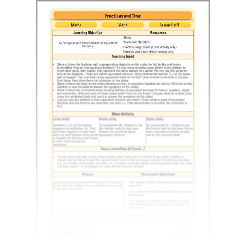 PlanBee Fractions and Time - Year 4 Primary Maths Resources
