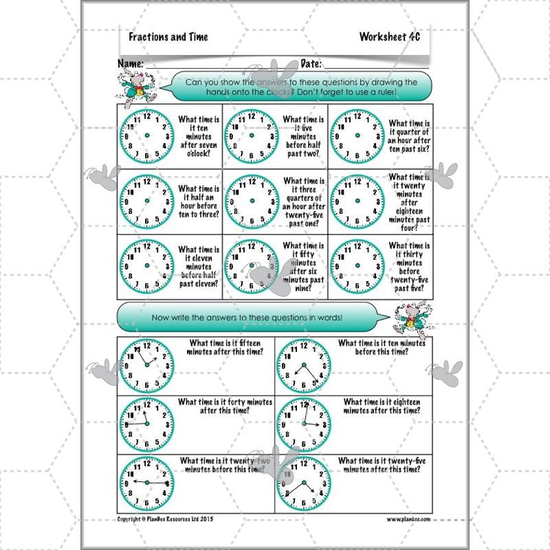 PlanBee Fractions and Time - Year 4 Primary Maths Resources