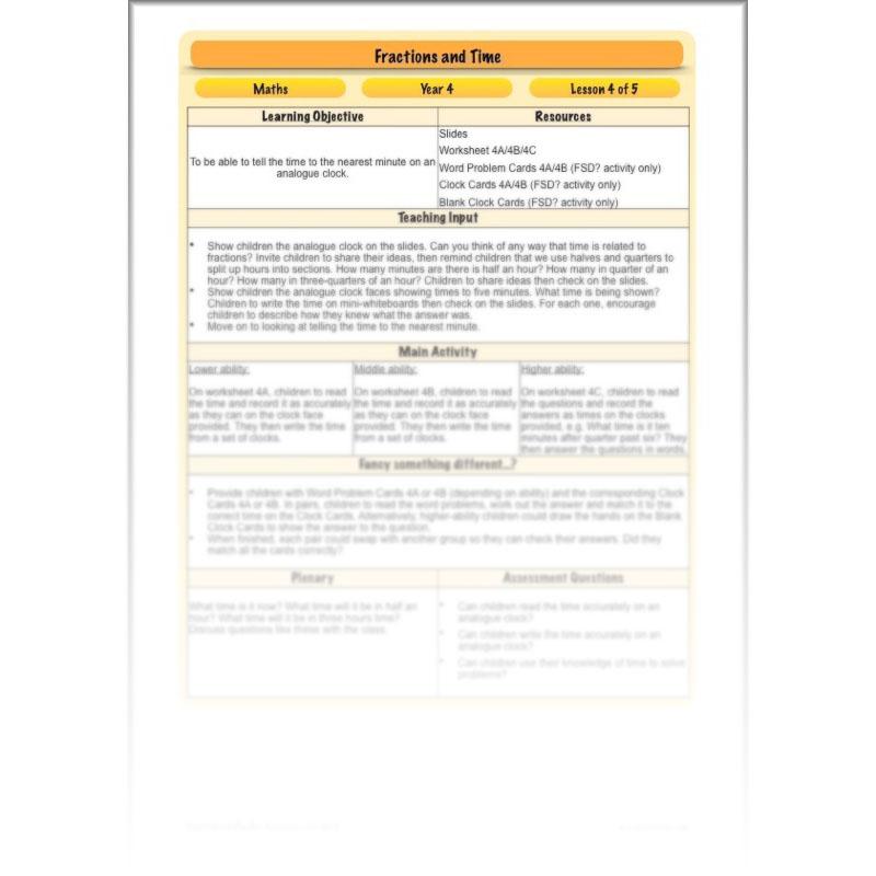PlanBee Fractions and Time - Year 4 Primary Maths Resources