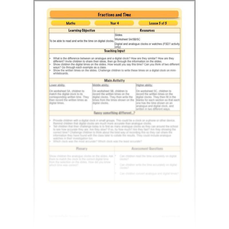 PlanBee Fractions and Time - Year 4 Primary Maths Resources