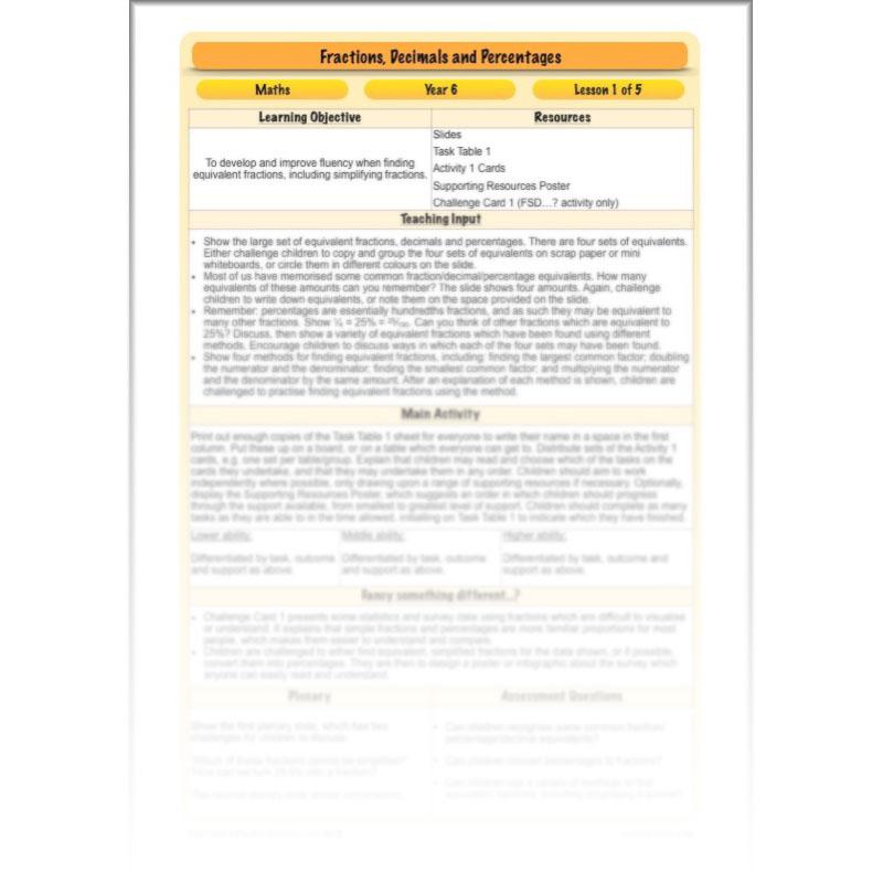 PlanBee Fractions, Decimals & Percentages - Year 6 Complete Maths Planning