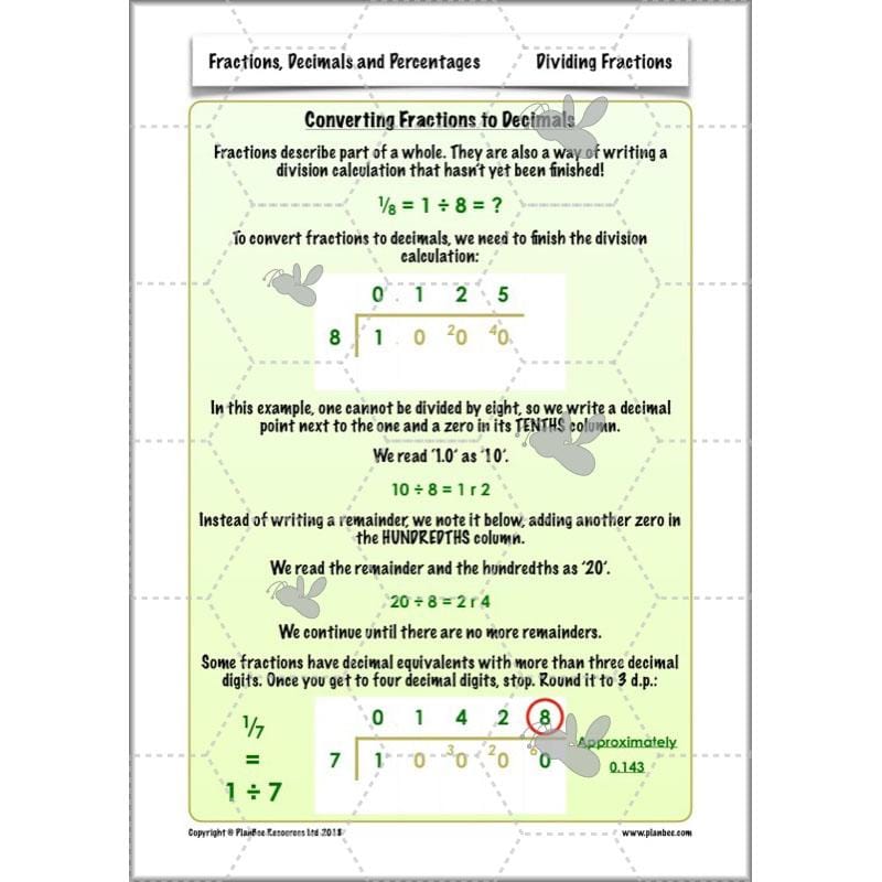 PlanBee Fractions, Decimals & Percentages - Year 6 Complete Maths Planning
