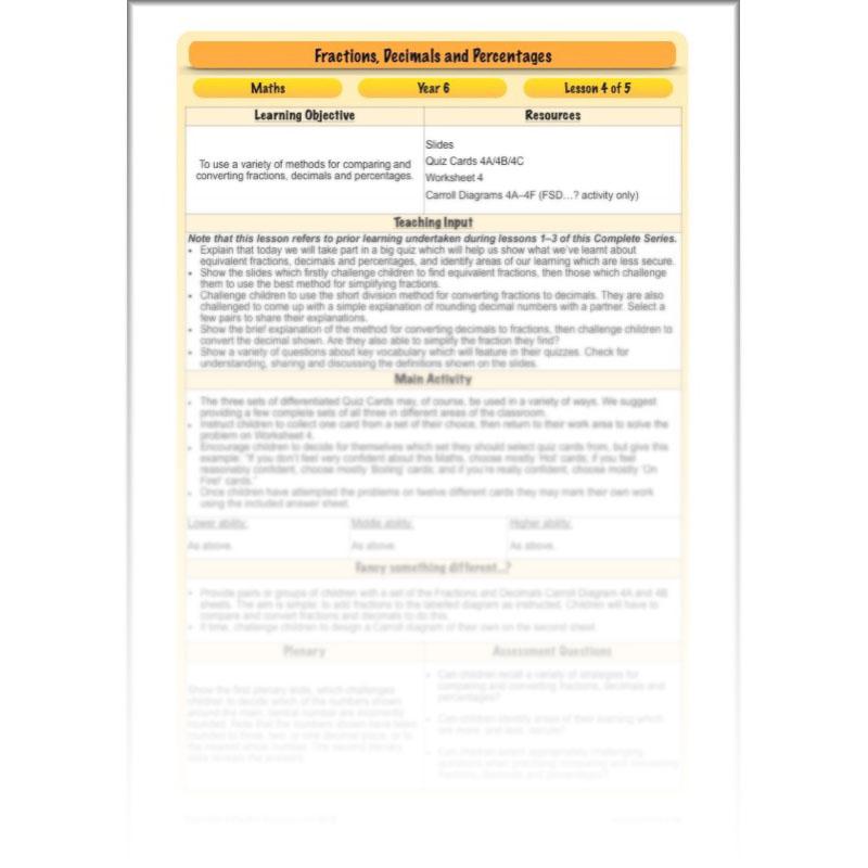 PlanBee Fractions, Decimals & Percentages - Year 6 Complete Maths Planning
