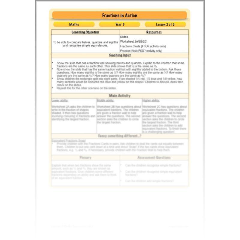 PlanBee Fractions in Action: KS2 Maths Year 3  Lesson Plans and Resources