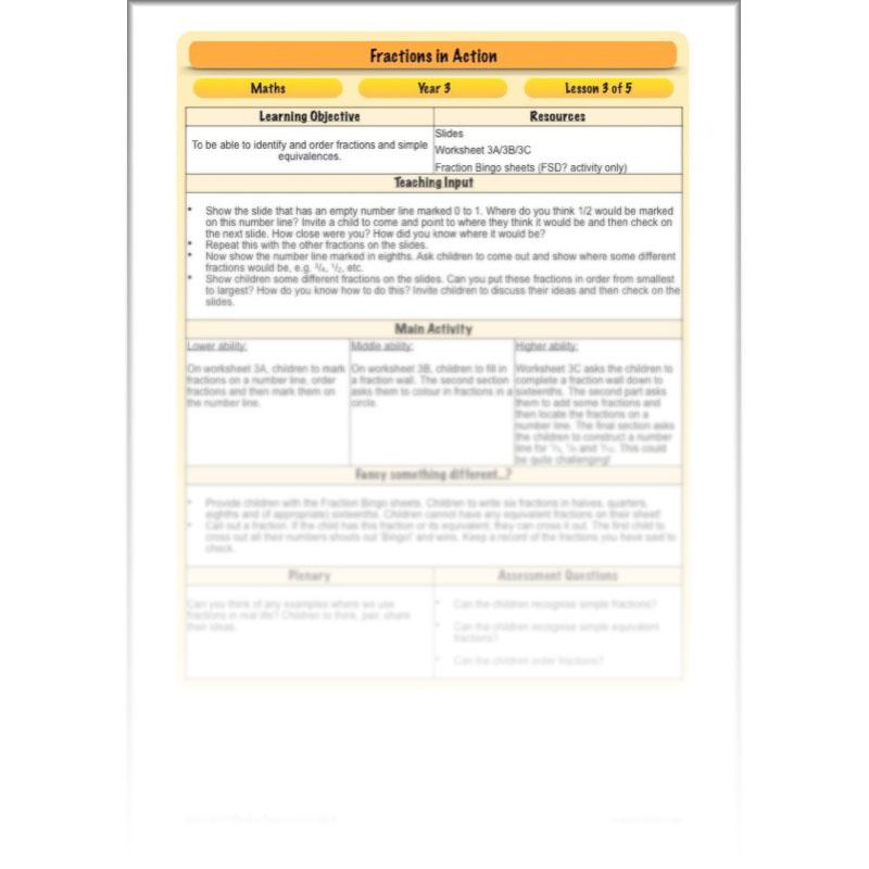 PlanBee Fractions in Action: KS2 Maths Year 3  Lesson Plans and Resources