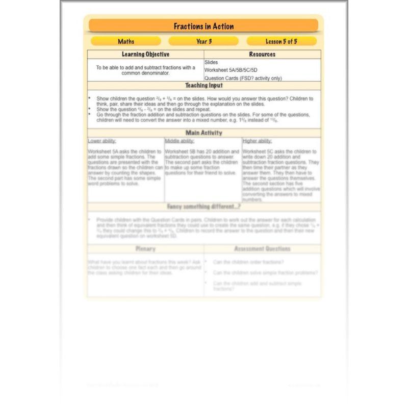PlanBee Fractions in Action: KS2 Maths Year 3  Lesson Plans and Resources
