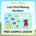 PlanBee Missing Numbers KS1 FREE Year 1 Maths Scheme by PlanBee