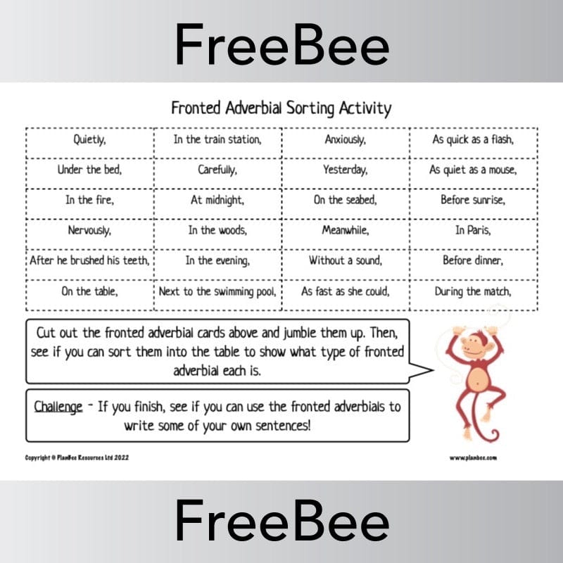 PlanBee FREE Fronted Adverbial Sorting Activity from PlanBee