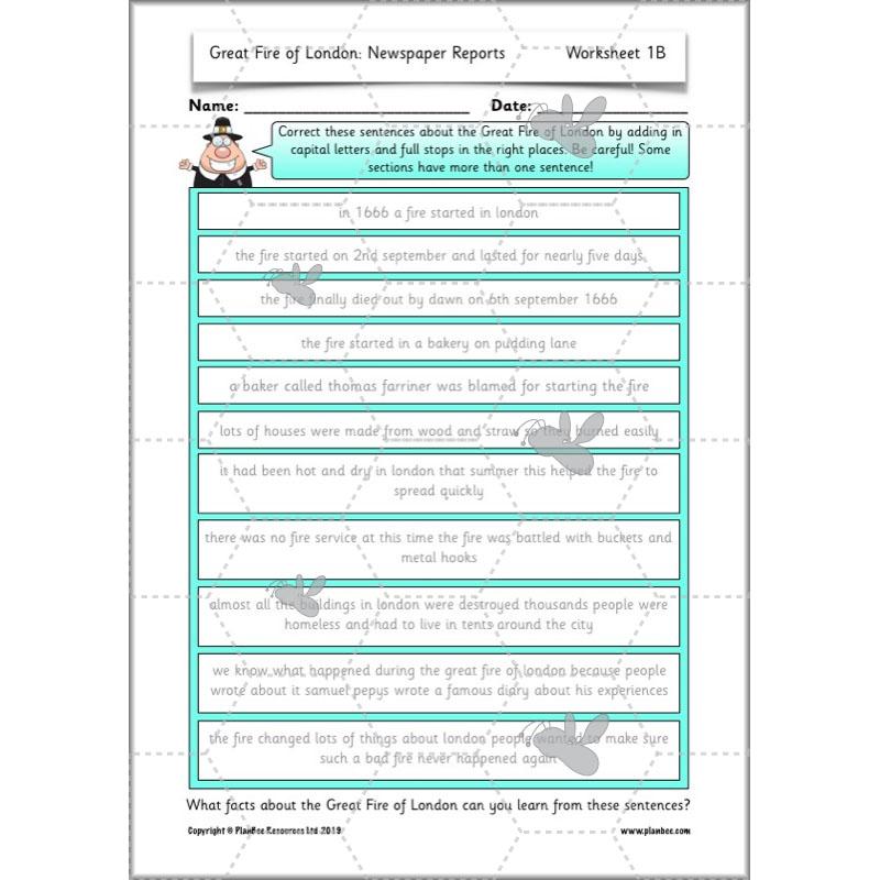 PlanBee Great Fire of London Newspaper Reports KS1 English Plans