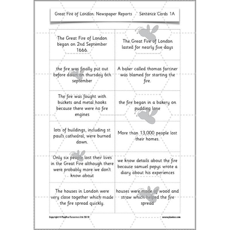 PlanBee Great Fire of London Newspaper Reports KS1 English Plans