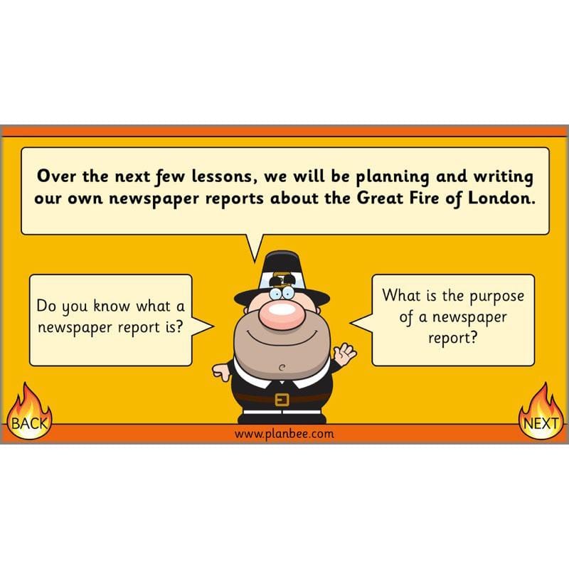 PlanBee Great Fire of London Newspaper Reports KS1 English Plans