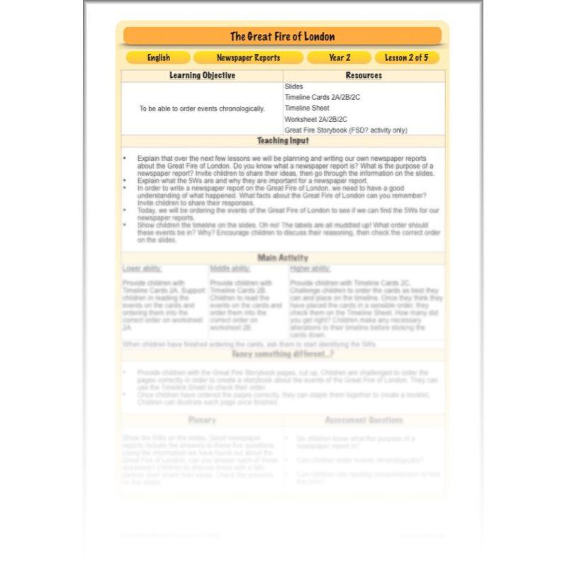 PlanBee Great Fire of London Newspaper Reports KS1 English Plans