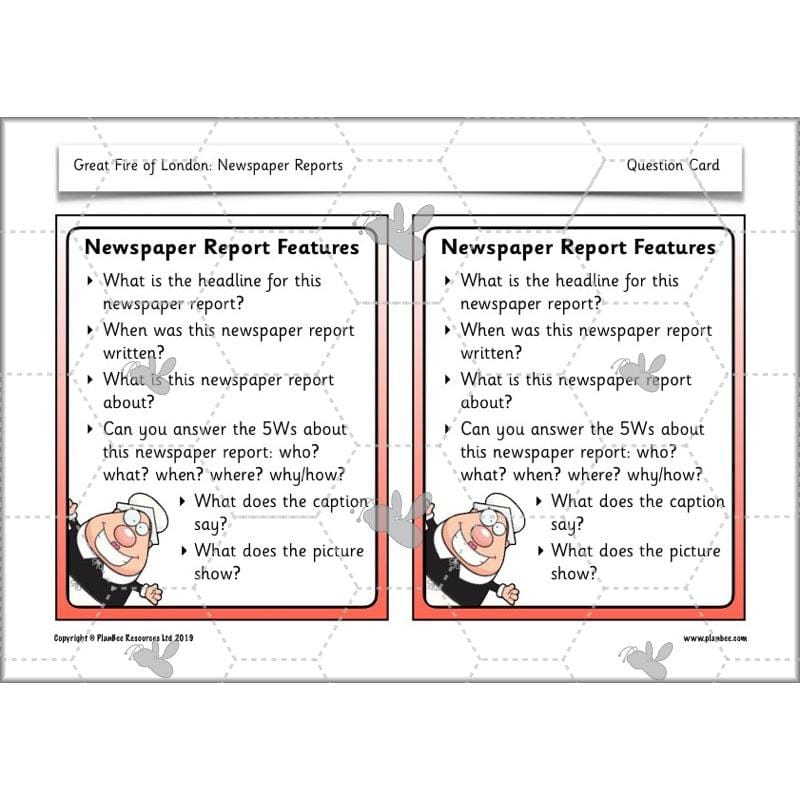 PlanBee Great Fire of London Newspaper Reports KS1 English Plans