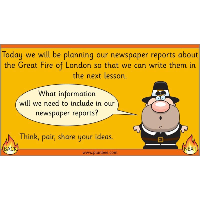 PlanBee Great Fire of London Newspaper Reports KS1 English Plans