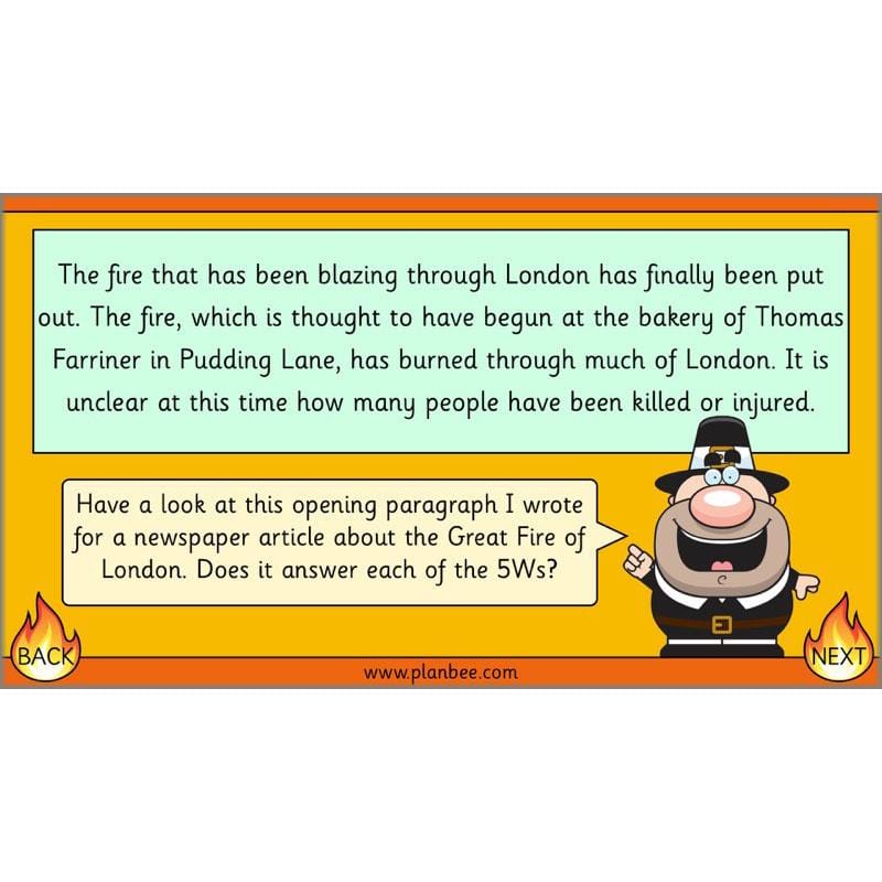PlanBee Great Fire of London Newspaper Reports KS1 English Plans
