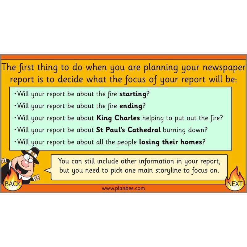 PlanBee Great Fire of London Newspaper Reports KS1 English Plans