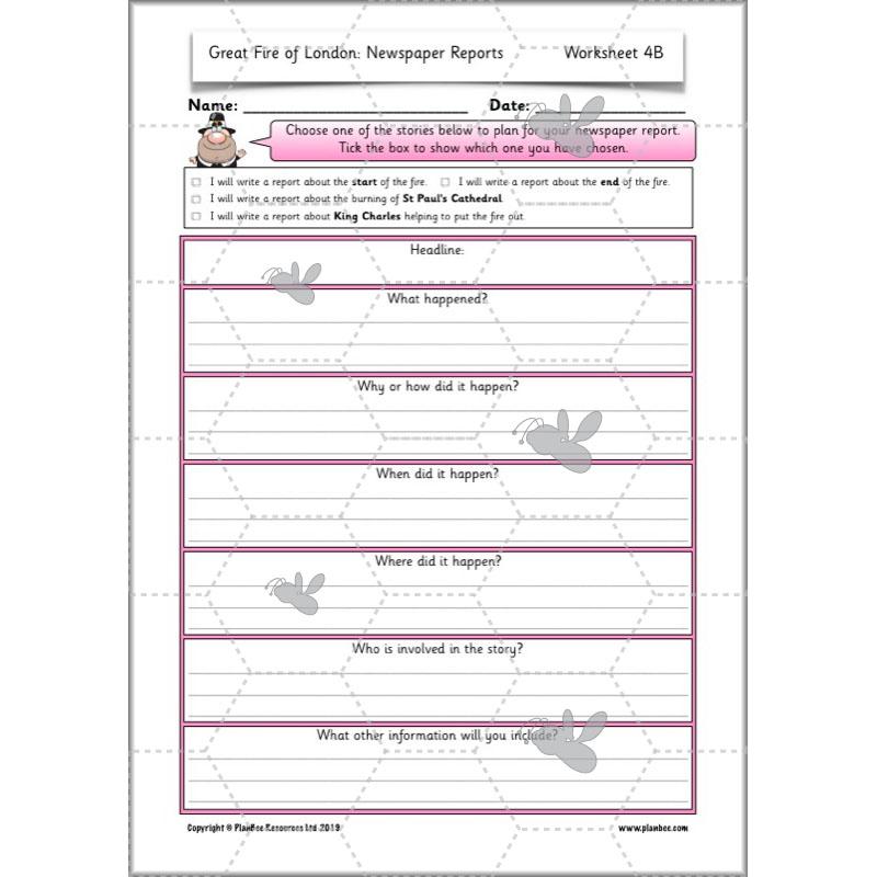 PlanBee Great Fire of London Newspaper Reports KS1 English Plans