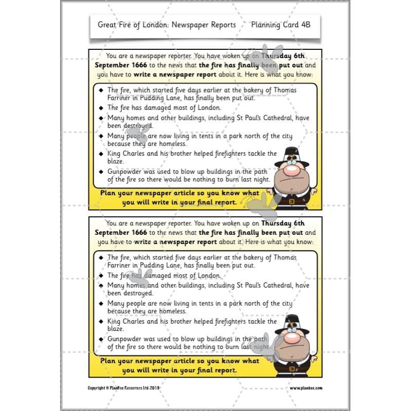 PlanBee Great Fire of London Newspaper Reports KS1 English Plans