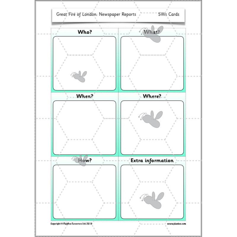 PlanBee Great Fire of London Newspaper Reports KS1 English Plans