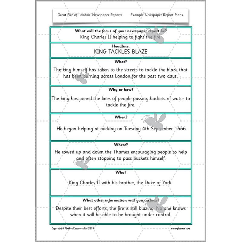 PlanBee Great Fire of London Newspaper Reports KS1 English Plans