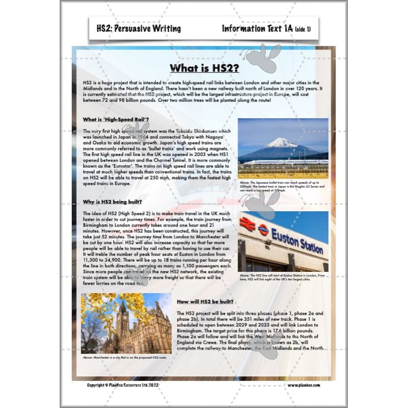 PlanBee HS2 Persuasive Writing KS2 English Planning Pack | PlanBee