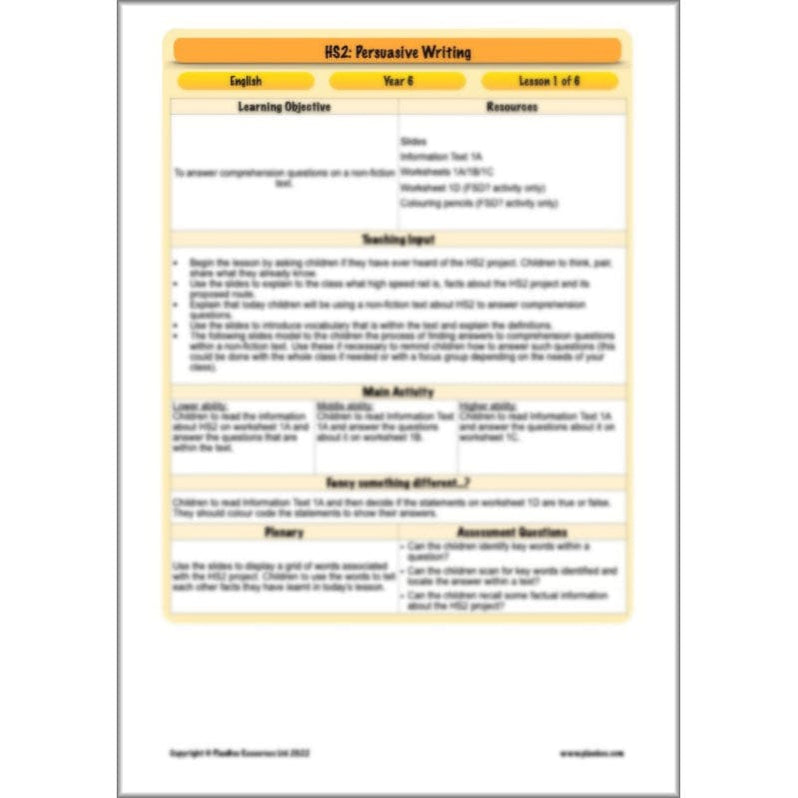 HS2 Persuasive Writing Year 6 KS2 English Pack By PlanBee hs2-persuasive-writing-year-6-ks2-english-pack-by-planbee