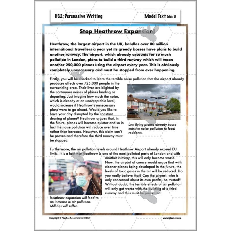 PlanBee HS2 Persuasive Writing KS2 English Planning Pack | PlanBee